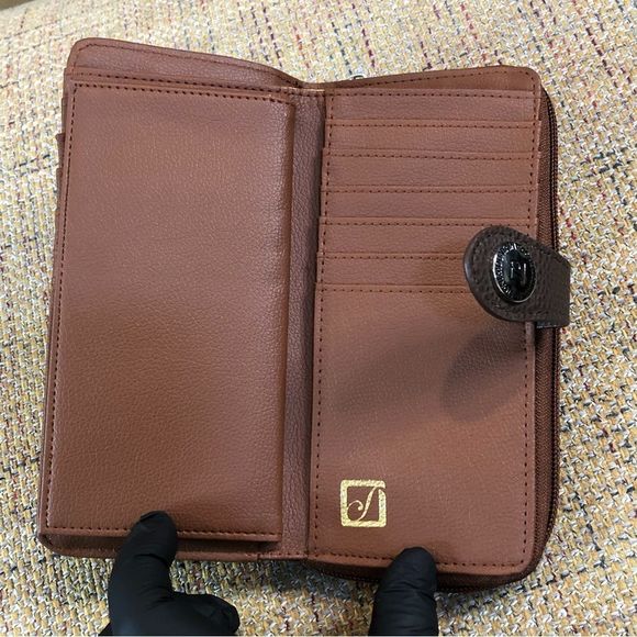 W STONE MOUNTAIN Brown Leather Check Book 20 Card Slips 4 Billfolds Long Wallet - Picture 6 of 17